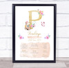 Any Age Birthday Favourite Things Interests Milestones Initial P Gift Print