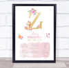 Any Age Birthday Favourite Things Interests Milestones Initial Z Gift Print