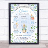 New Baby Birth Details Nursery Christening Blue Peter Rabbit Keepsake Gift Print