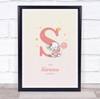 Pink Baby Girl Elephant Initial S Baby Birth Details Nursery Christening Print