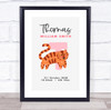 New Baby Birth Details Christening Nursery Initial T Tiger Keepsake Gift Print