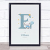 New Baby Birth Details Christening Nursery Blue Elephant Initial E Gift Print