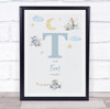 New Baby Birth Details Nursery Christening Blue Planes Initial T Gift Print
