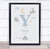 New Baby Birth Details Nursery Christening Blue Planes Initial Y Gift Print