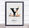 New Baby Birth Details Nursery Jungle Animals Initial Y Keepsake Gift Print