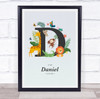 Jungle Animals Initial D Baby Birth Details Nursery Christening Gift Print