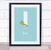 Initial Letter I With Iguana Personalised Children's Wall Art Print