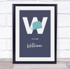Initial Letter W With Whale Personalised Children's Wall Art Print