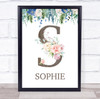 Floral Any Name Initial S Personalised Children's Wall Art Print