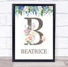 Floral Any Name Initial B Personalised Children's Wall Art Print