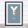 Initial Letter Y With Yak Personalised Children's Wall Art Print