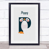 Penguin Initial Letter P Personalised Children's Wall Art Print