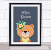 Blue Bear Flowers Name Room Personalised Children's Wall Art Print