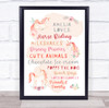 Unicorn Favourite Things Pink Peach Personalised Children's Wall Art Print