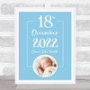 New Baby Birth Details Nursery Christening Date Blue Photo Keepsake Gift Print