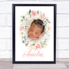 Watercolour Pink Floral Photo Name Personalised Children's Wall Art Print