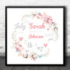 New Baby Birth Details Christening Nursery Square Floral Wreath Gift Print