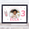 3rd Birthday Girl Pink Cute Bunny Photo Personalised Gift Art Print