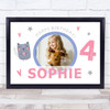 4th Birthday Girl Pink Cute Cat Photo Personalised Gift Art Print