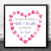 Love Between A Mother And Daughter Pink Hearts Square Personalised Gift Print