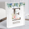 Floral Any Name Initial E Personalised Acrylic Block