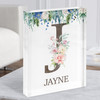 Floral Any Name Initial J Personalised Acrylic Block