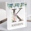 Floral Any Name Initial K Personalised Acrylic Block