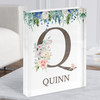 Floral Any Name Initial Q Personalised Acrylic Block