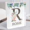 Floral Any Name Initial R Personalised Acrylic Block