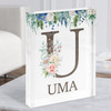 Floral Any Name Initial U Personalised Acrylic Block