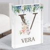 Floral Any Name Initial V Personalised Acrylic Block