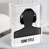 Black & White Man Headphones Any Song Lyric Acrylic Block