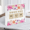 Watercolour Floral Scrabble Letters Love You Mum Square Gift Acrylic Block