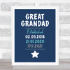 Great Grandad Established Blue Dates Personalised Wall Art Gift Print