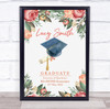 Watercolour Graduation Cap And Diploma With Flowers Personalised Gift Print