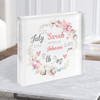 New Baby Birth Details Christening Nursery Square Floral Wreath Acrylic Block