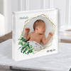 New Baby Birth Details Christening Nursery Square Leaves Photo Acrylic Block
