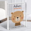 New Baby Birth Details Nursery Christening Cute Bear Face Gift Acrylic Block