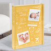 New Baby Birth Details Typographic Doodle 2 Photos Yellow Gift Acrylic Block