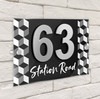 3D Illusion Tile Pattern Black Geometric Modern Acrylic Door Number House Sign