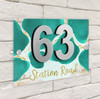 Abstract Gold Splatter Turquoise Blue 3D Modern Acrylic Door Number House Sign