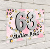 Animal Print Abstract Circles Pink 3D Modern Acrylic Door Number House Sign