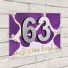 Abstract Gold Splatter Deep Purple 3D Modern Acrylic Door Number House Sign