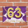 Abstract Gold Splatter Deep Purple 3D Modern Acrylic Door Number House Sign