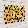 Dalmatian Print Gold Heart Orange 3D Modern Acrylic Door Number House Sign