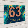 Peacock Feathers Blue Green Navy 3D Modern Acrylic Door Number House Sign