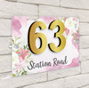 Floral Pink Flowers Nature Chic 3D Modern Acrylic Door Number House Sign