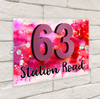 Hot Pink And Red Splatter 3D Modern Acrylic Door Number House Sign