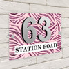 Animal Print Pink Zebra 3D Modern Acrylic Door Number House Sign