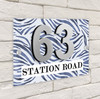 Animal Print Blue Zebra 3D Modern Acrylic Door Number House Sign